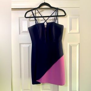 *NWT* BCBGMaxAzria Navy Cocktail Dress with Purple Peekaboo!
